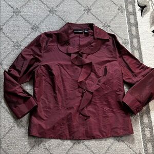 Relativity Ruffle Front Silk Blouse in Burgundy
